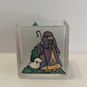 Joan Baker Designs Handpainted Manger Scene Glass Candle Holder Votive